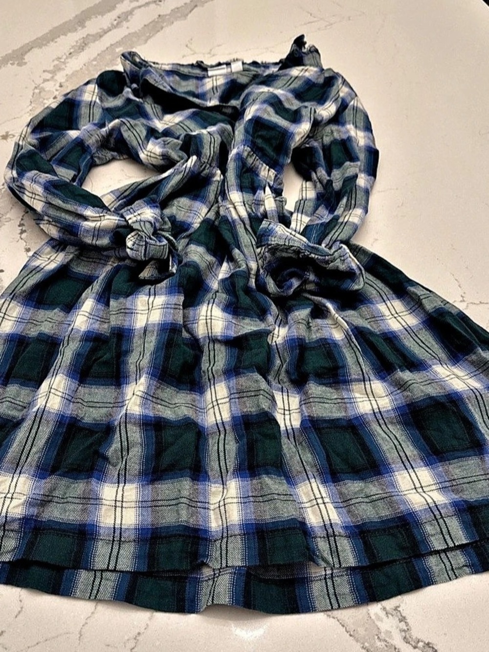 Gap Plaid Long Sleeve Mini Dress in Green & Blue Size XL